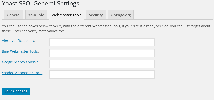 General Settings - Webmaster Tools