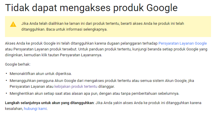 Tidak dapat mengakses produk google